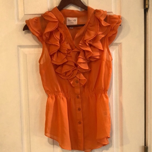 ROMEO & JULIET COUTURE SHEER ORANGE RUFFLED BLOUSE SIZE MEDIUM NEW WITH TAGS - Picture 5 of 12